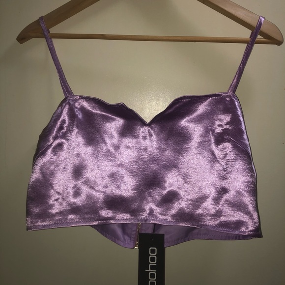 Boohoo Lilac Satin Bralet top, Size U.K. 12 - Picture 4 of 7